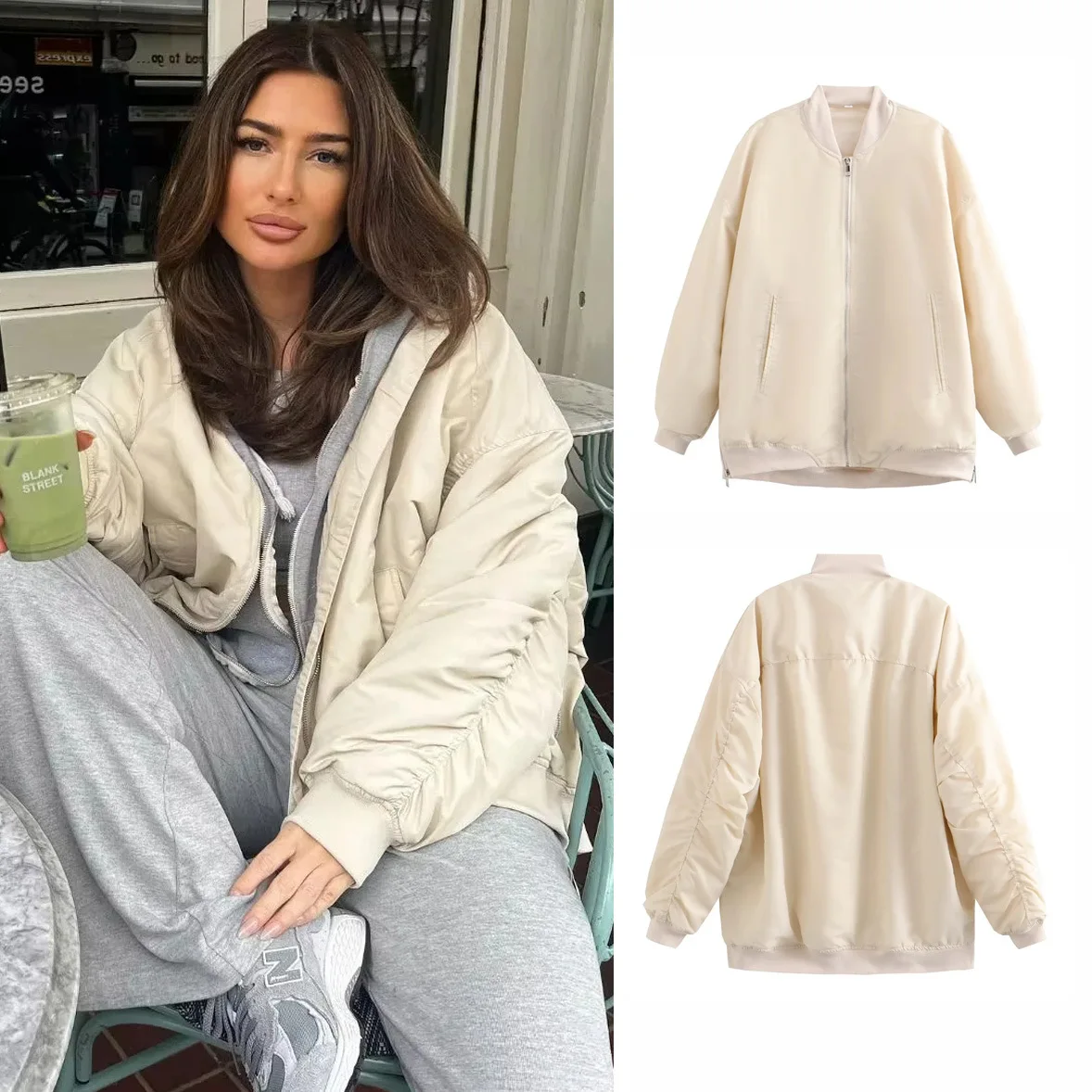 Veste ample en coton pour femme, manteau en coton avec fermeture éclair, automne et hiver 2025