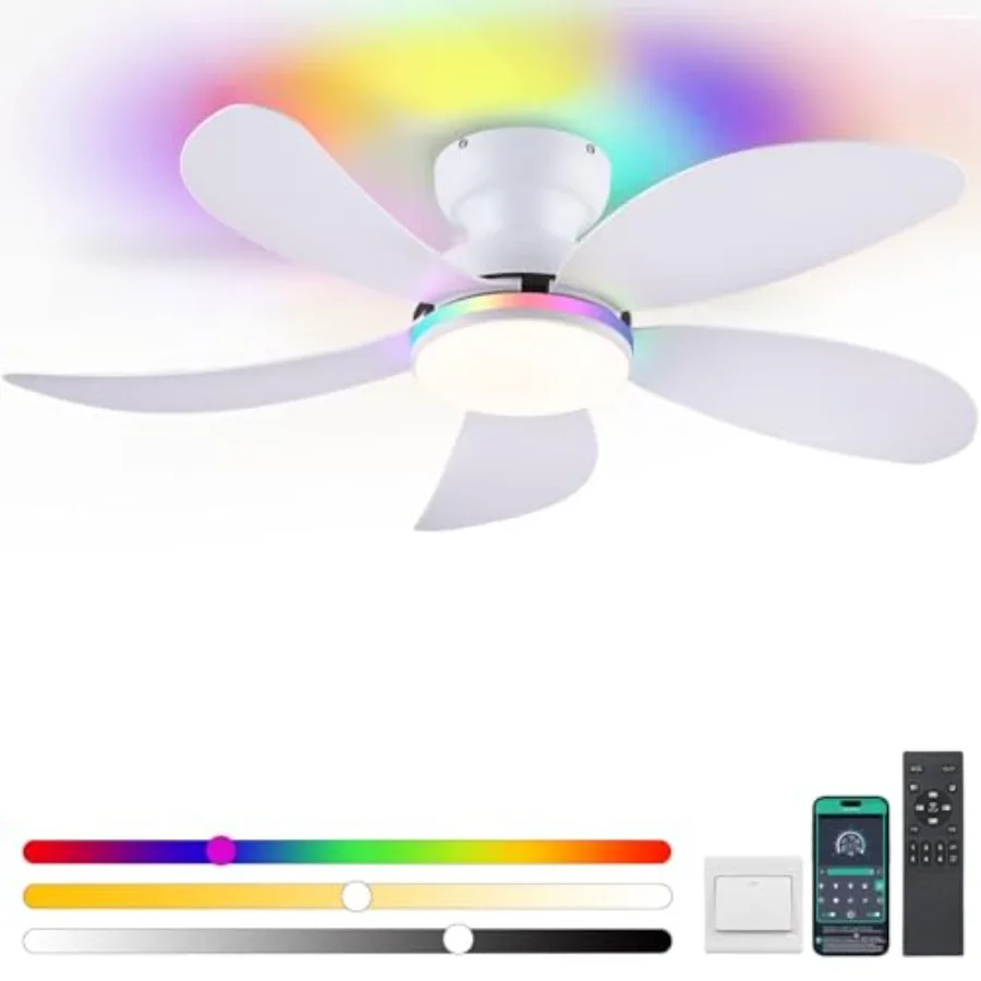 

42" Ceiling Fans with Lights and Remote/APP Small Modern Low Profile Ceiling Fans with Quiet Reversible DC Motor Dimmable LED C
