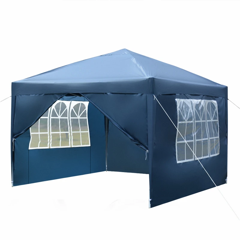 3x3M Waterproof Folding Canopy 2 Doors & Windows, Portable Sun & Rain Shelter for Outdoor Camping & Beach & Picnic