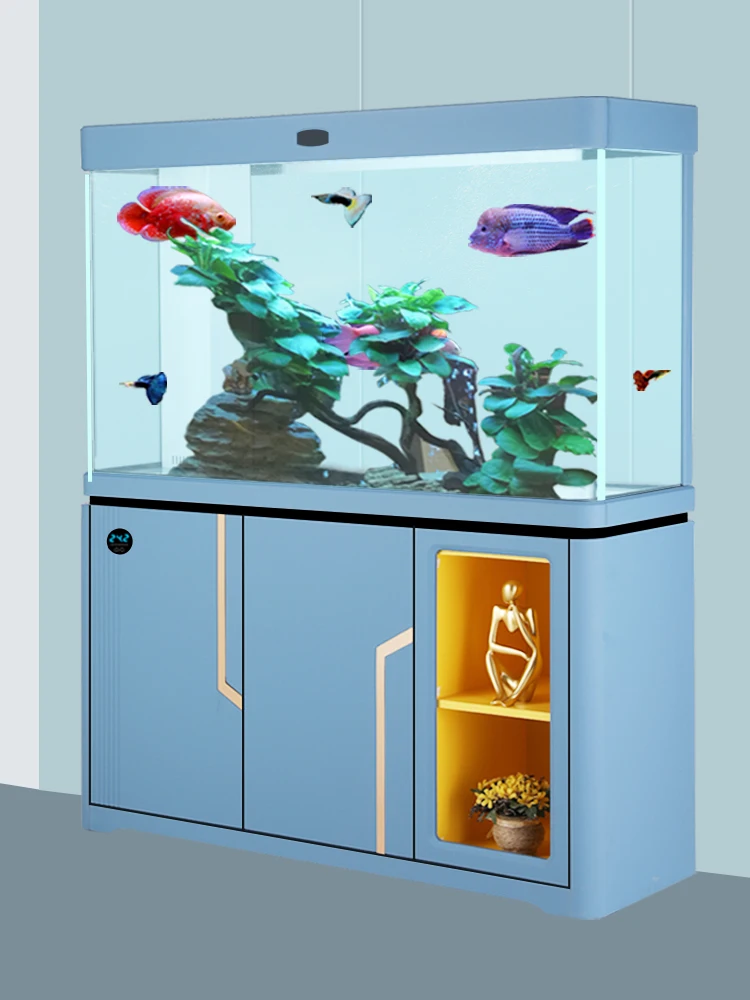 Large floor standing fish tank, entrance screen, partition cabinet, bottom filter, ultra white transparent glass