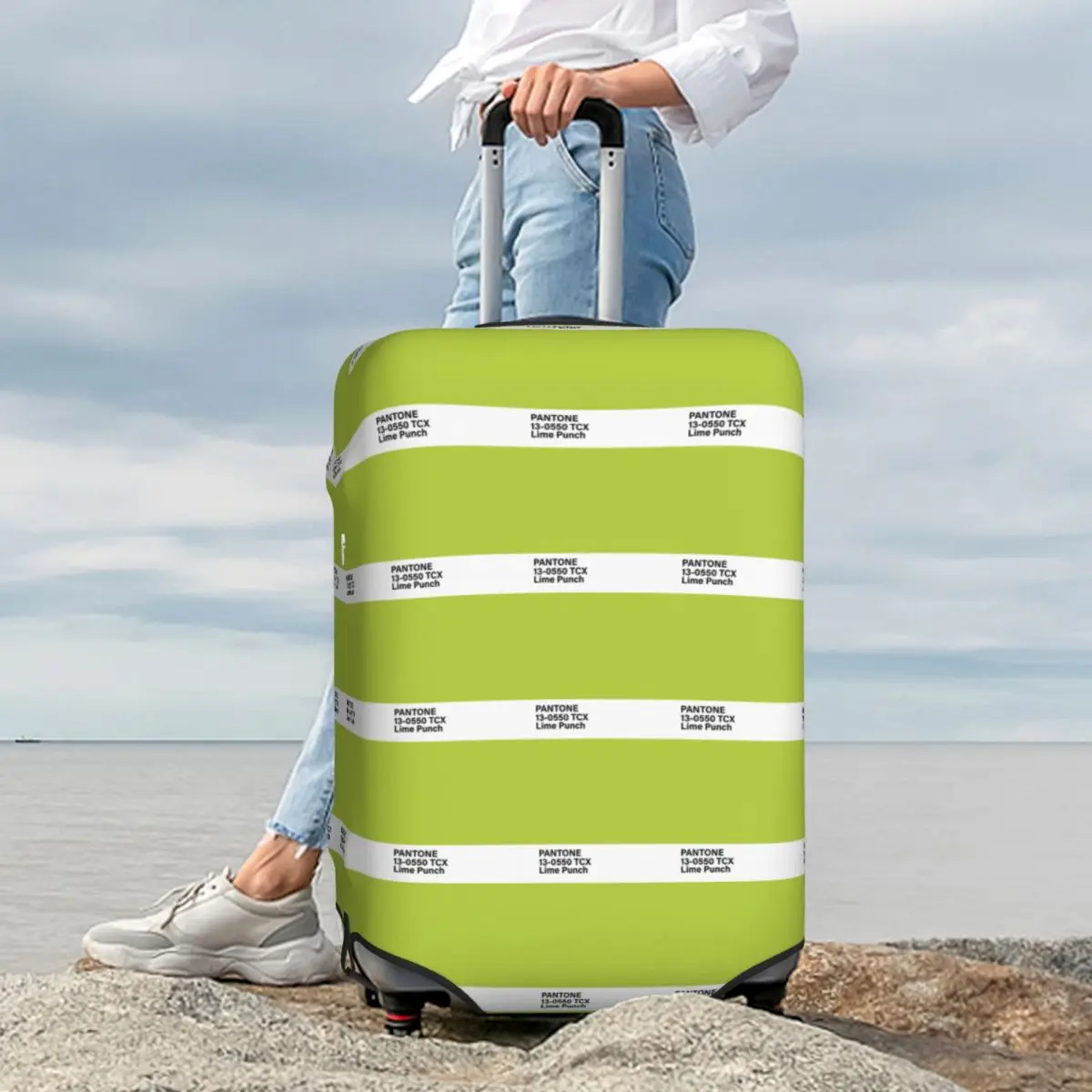 

Pantone 13-0550 TCX Lime Punch Suitcase Cover Protection Elastic Trip Luggage Protector Covers for 18-32 Inch