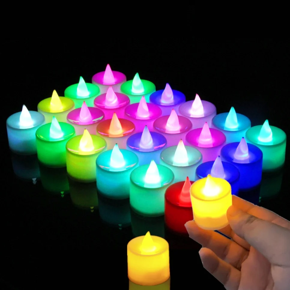 50-1 pçs colorido led simulação vela com bateria tealights interruptor velas sem chama casamento casa decoração de natal mini vela