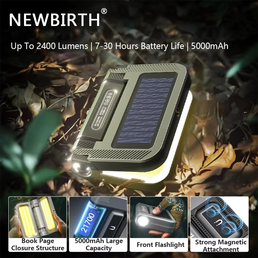 

New Solar LED Camping Light 5000mAh Portable Tent Lantern 2400LM Emergency Waterproof Outdoor Hanging Lights Lighting Lawn Lamp