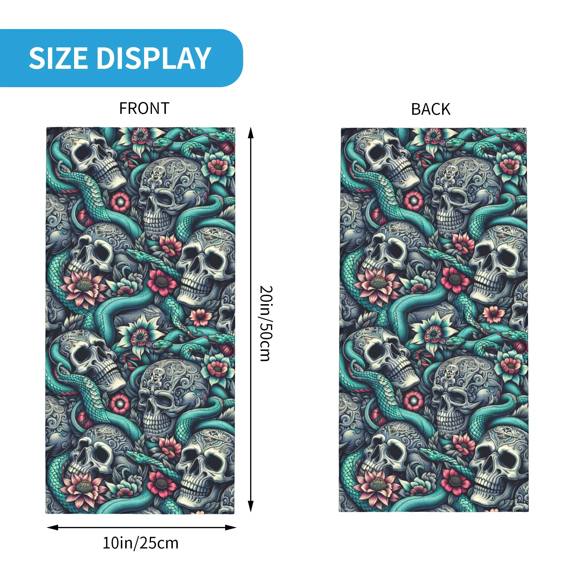 Gothic Skulls Snakes And Flowers Pattern Bandana Winter Neck Warmer Men Windproof Wrap Face Scarf for Hiking  Gaiter Headband