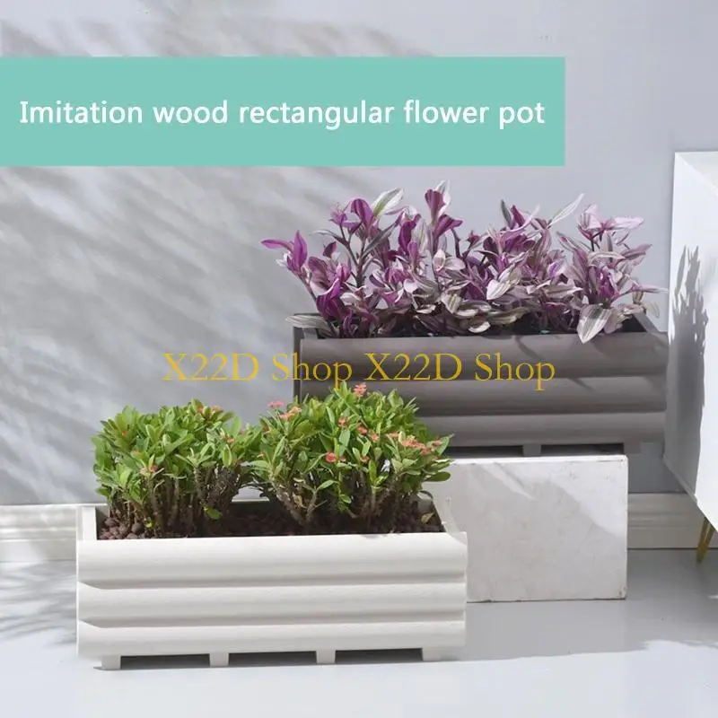 X22D Rectangle Flower Pot Planter Imitation Garden Box for Cactus Plants Herbs Flowers Indoor Outdoor Decor