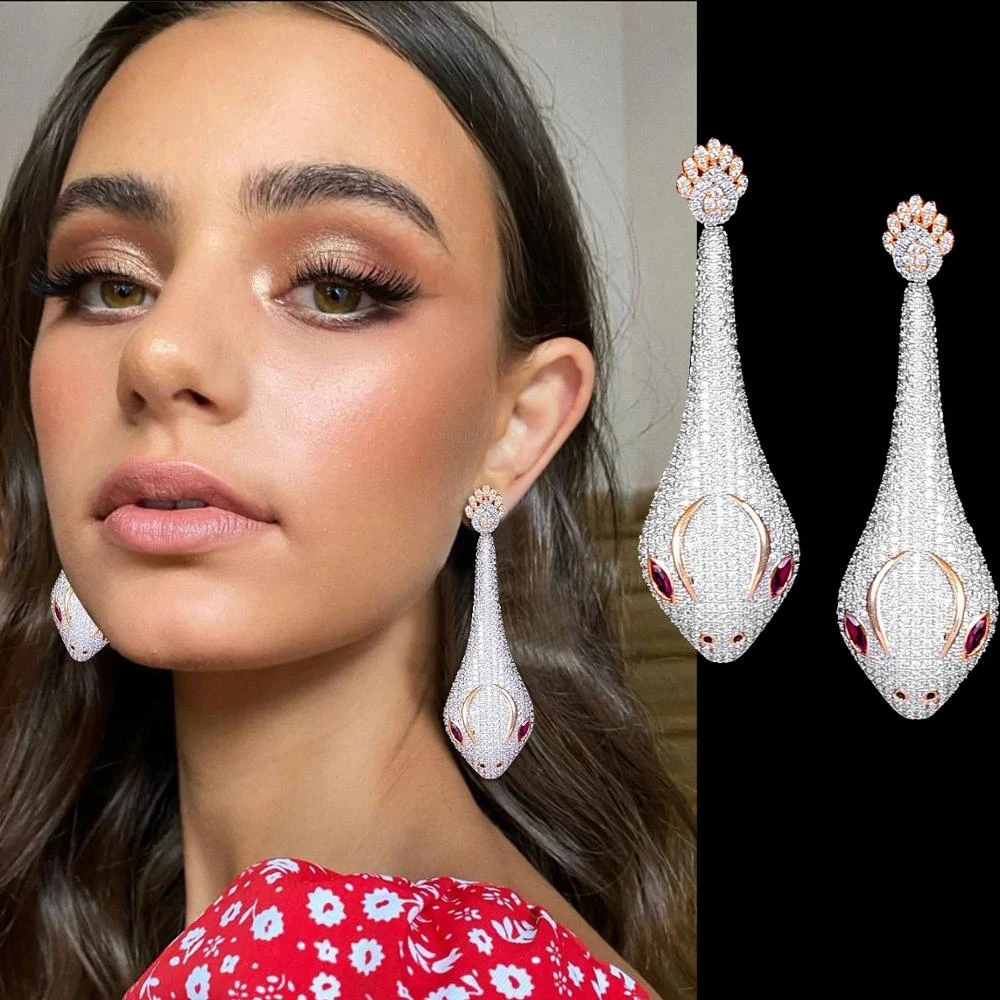 

Missvikki Luxury Snake Head Pendant Earrings Micro Cubic Zirconia Pave Women Wedding Bridal Party Engagement Jewelry Party Gift