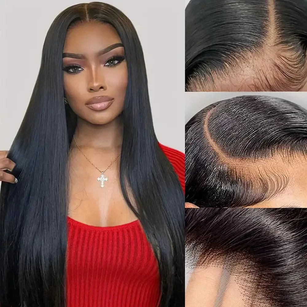 13x4 ตรงโปร่งใสลูกไม้ด้านหน้าวิกผมผมมนุษย์ Pre Plucked ความหนาแน่น 200% วิกผมสําหรับผู้หญิงสีดําธรรมชาติ