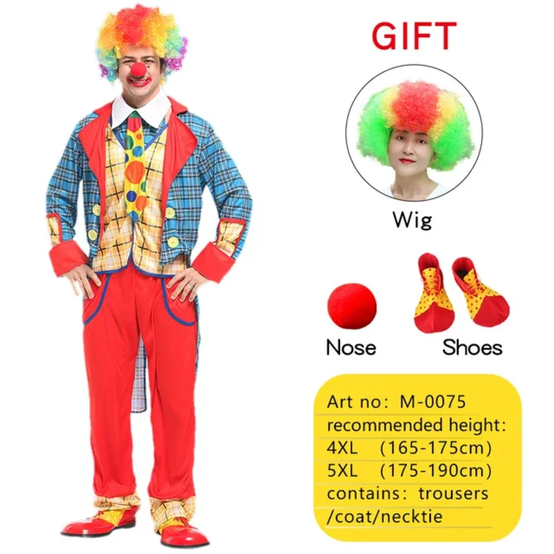 Costume de cosplay de Joker de clown drôle pour hommes adultes, combinaisons de clown avec chaussures, perruque, rouge, antarctique, veste de carnaval, XC8971