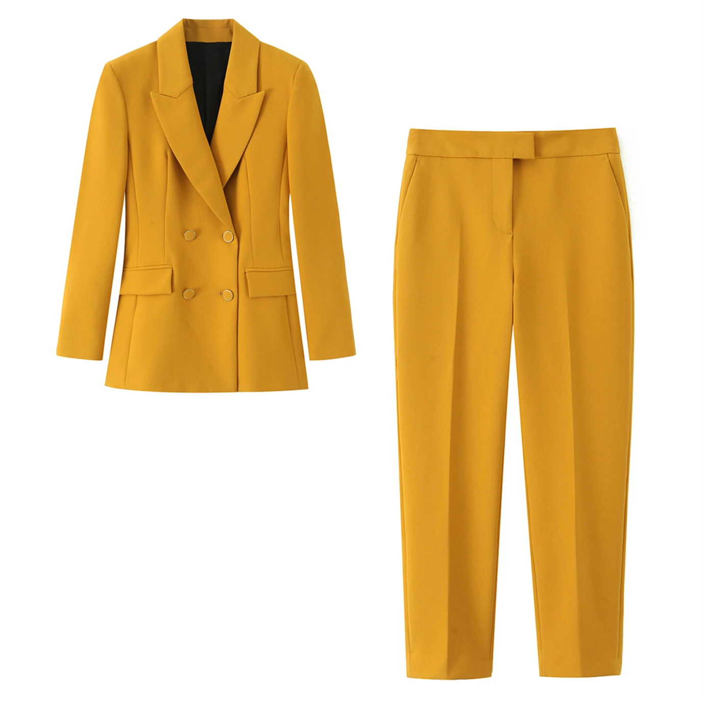 

Women's new suit trousers suit with padded shoulder double-labeled suit jacket and high-waisted slim trousers overall look slim