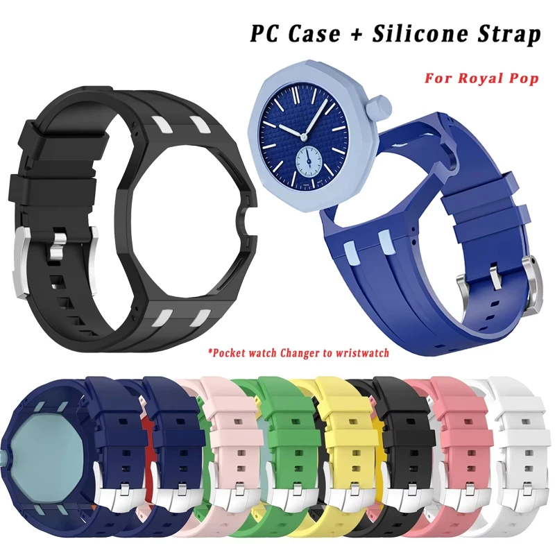 Estuche para PC 2 en 1 + Correa de Silicona para Swatch X AP Royal Pop, Adaptador de Reloj de Bolsillo a Reloj de Pulsera, Accesorios de Modificación Integrados