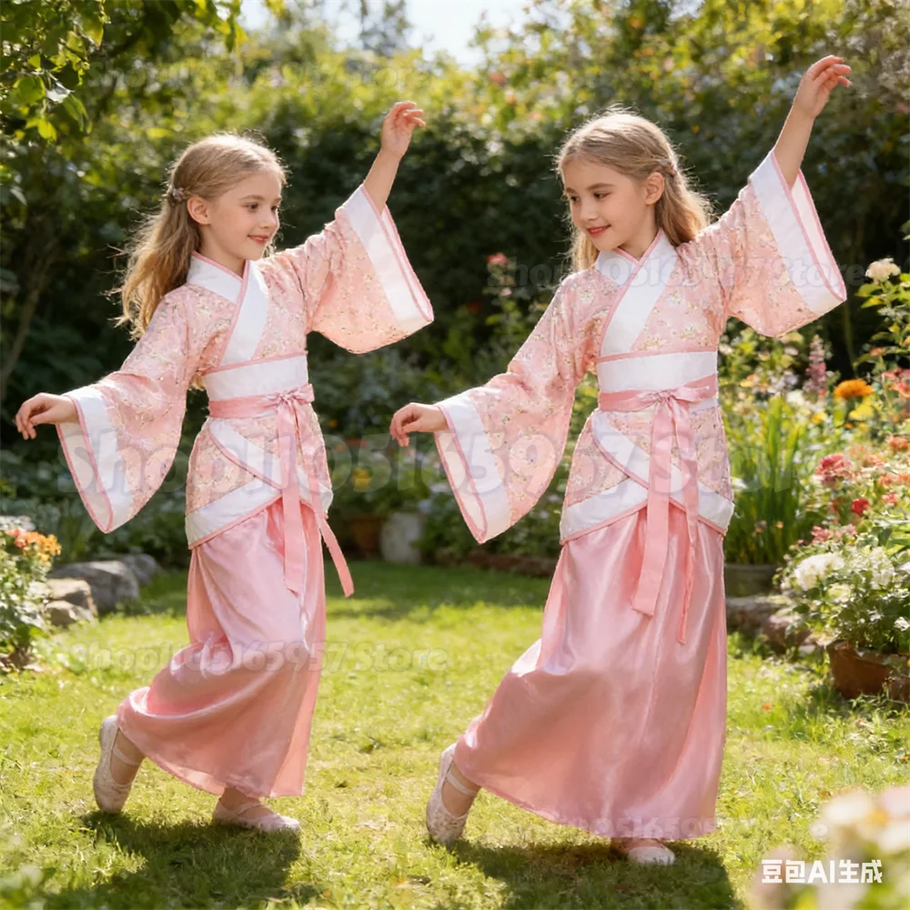 

Детское традиционное китайское платье Ханьфу для девочек, костюм принцессы для косплея, детский комплект для танцевальных выступлений, набор одежды (Vestidos)