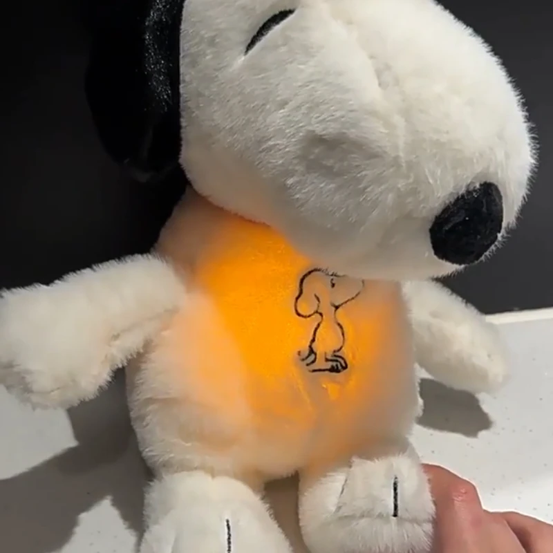 

2026 Baby Breathing Soothing Snoopy white dog Plush Doll Sleeping Companion Music and Light Doll Sensory Stuffed Toy Kids Gift