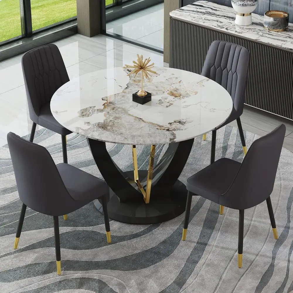 

42 Marble-Top Dining Table Set with 4 Upholstered Chairs for Kitchen, Dining, and Casual Gatherings