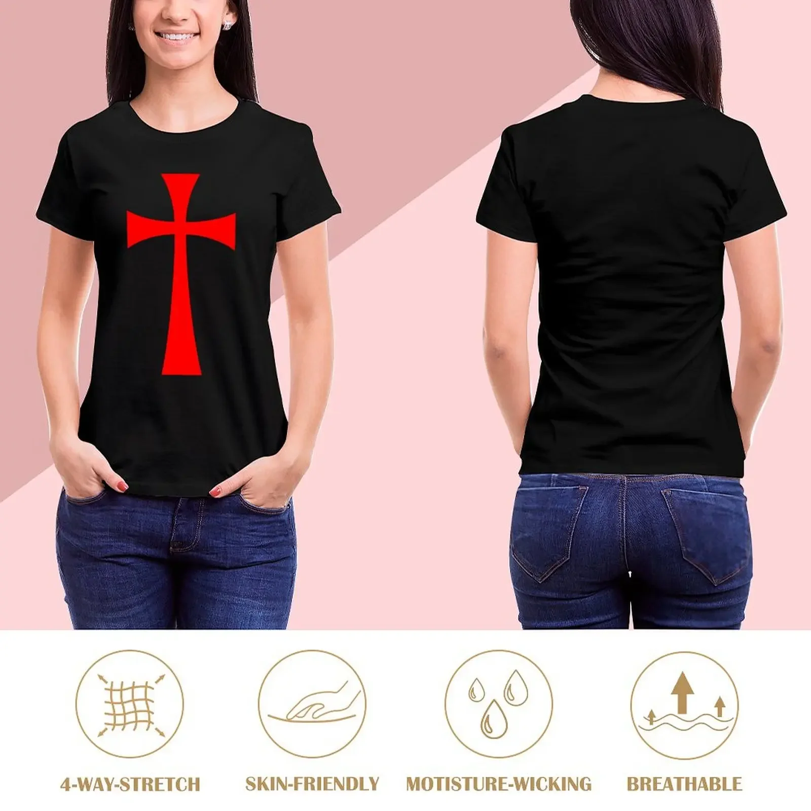 Long Cross - Knights Templar - Holy Grail - The Crusades T-Shirt sports fans anime clothes animal print korean Women's clothes