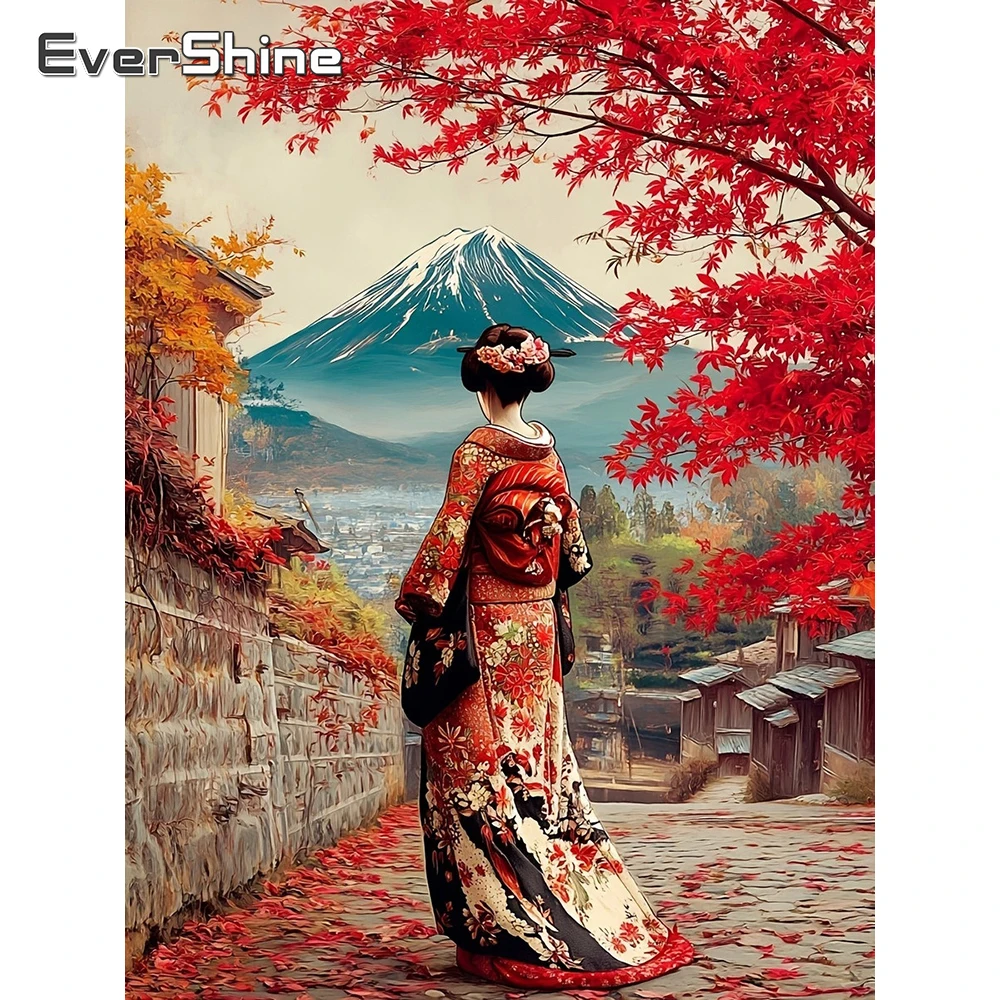Evershine Diamantmalerei Landschaft Mount Fuji 5D Mosaik Ahornblatt Strass-Bild Stickerei Frau DIY Heimdekoration