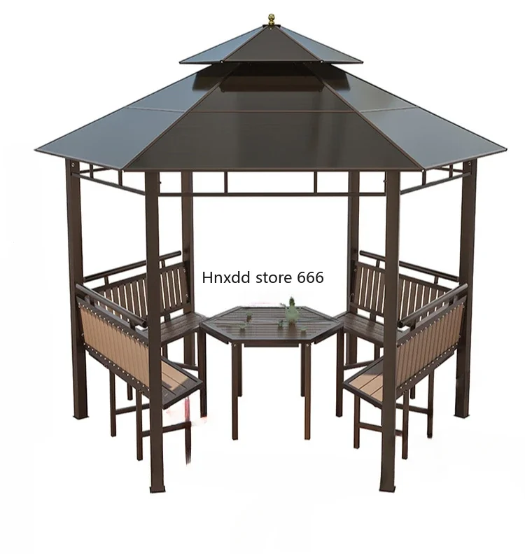 Outdoor hexagonal pavilion villa leisure plastic wood pavilion outdoor garden yard wrought iron tea