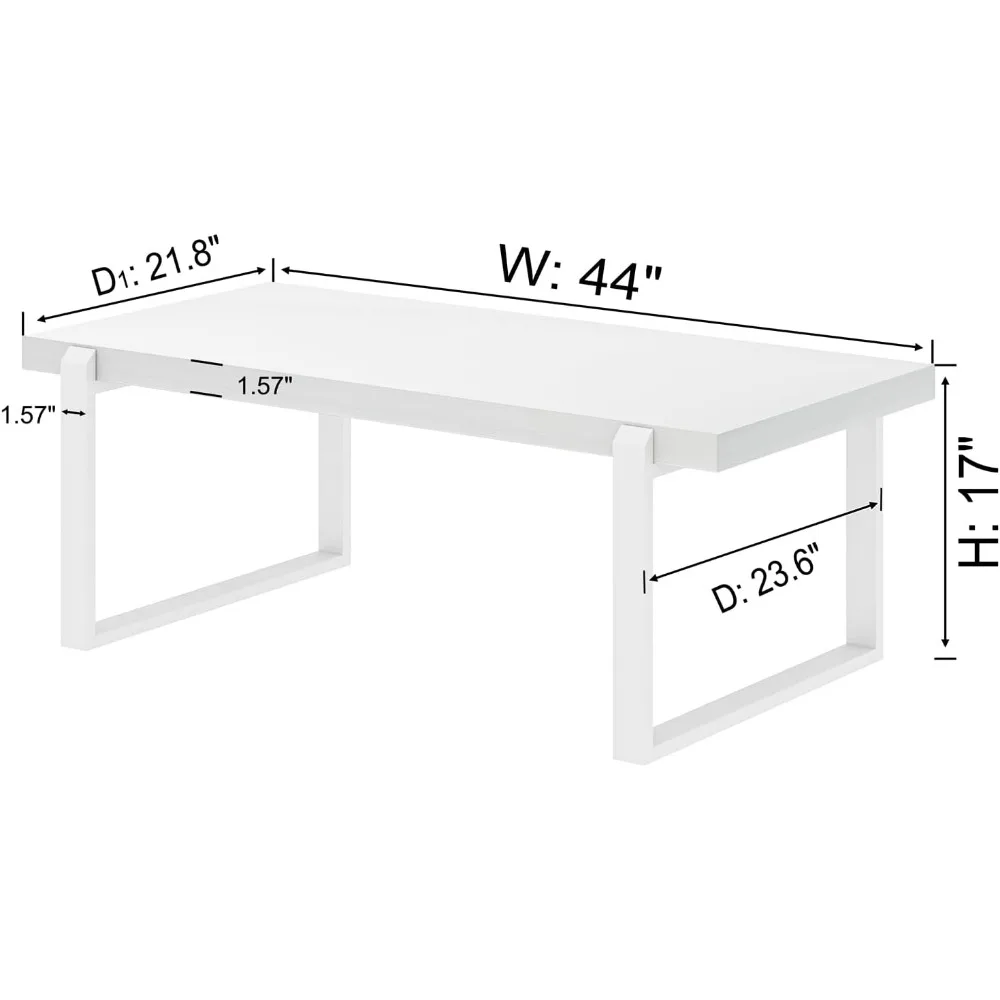 Mesa central de madeira e metal minimalista para sala de estar, pequena mesa de chá para escritório, carvalho branco, mesa rústica, 44"