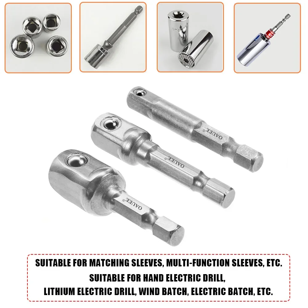 Oauee หัวเจาะอะแดปเตอร์เต้าเสียบแบบมีก้านหกเหลี่ยม1/4 "ถึง1/4" 3/8 "1/2" เครื่องมือไฟฟ้า