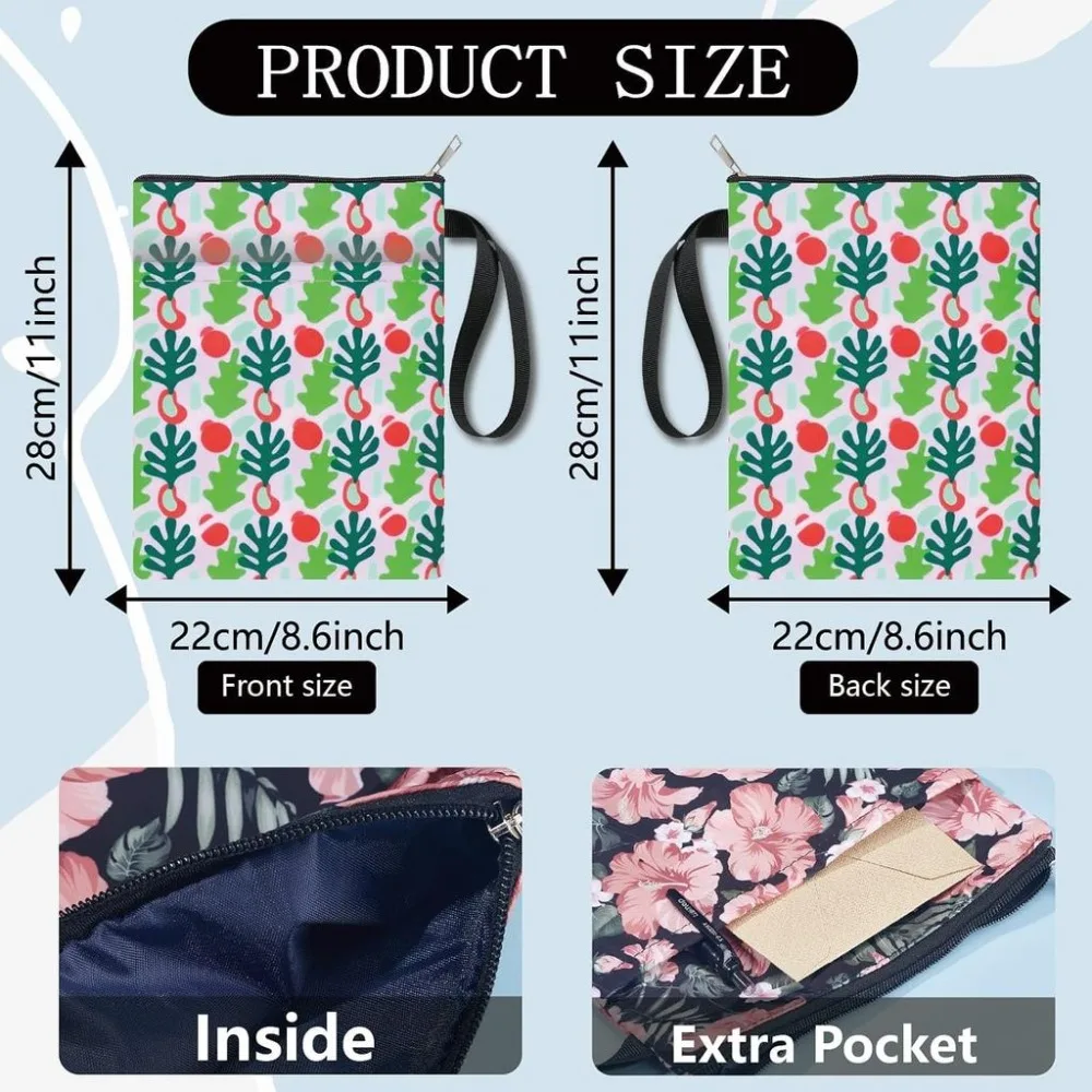 Plant Book Sleeve Waterproof Zippered Books Pouch Cover Protector with Extra Sleeves Pocket Double Sided Washable Cloth Notebook
