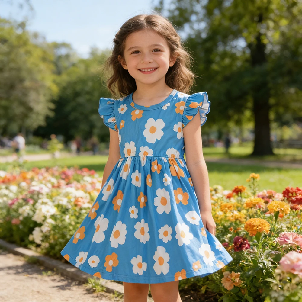 

Comfortable Girls Summer Dresses Flying Sleeve Girl Princess Dress Fashion Print Floral Cute Clothes Toddler Kids Birthday Dress