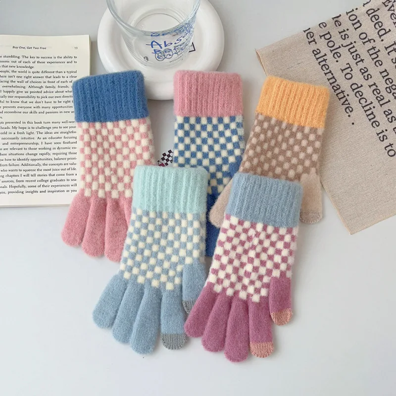 الشتاء النساء الدفء شاشة تعمل باللمس قفازات صوفية محبوكة لطيف جميل موضة شعرية سميكة عالية الجودة حماية البرد