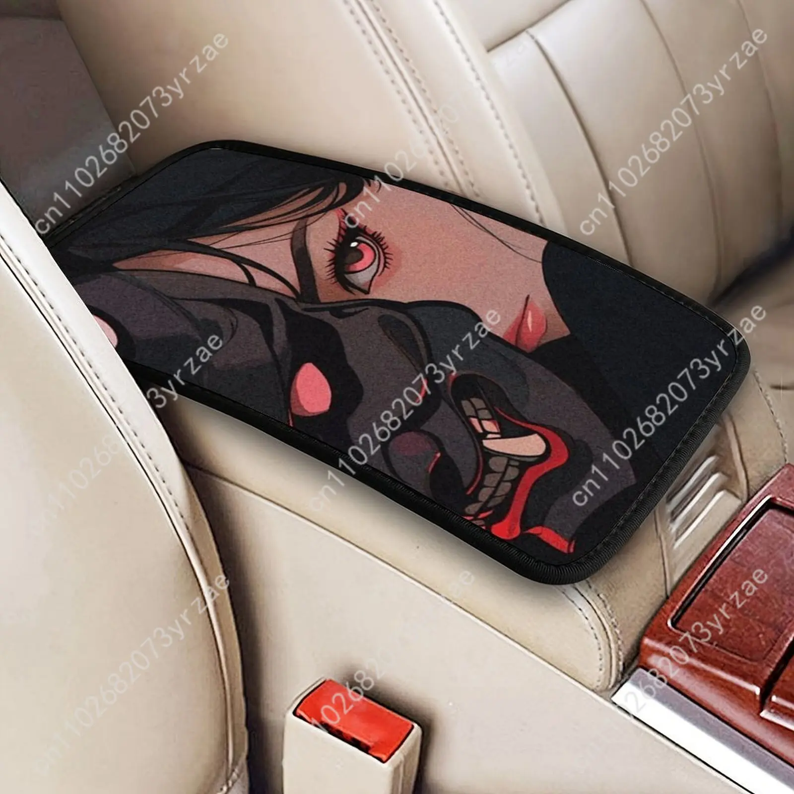 

Caricature Masked Universal Car Armrest Cushion High Quality Non-Slip Car Armrest Cover Elastic Straps Car Interior Accessories