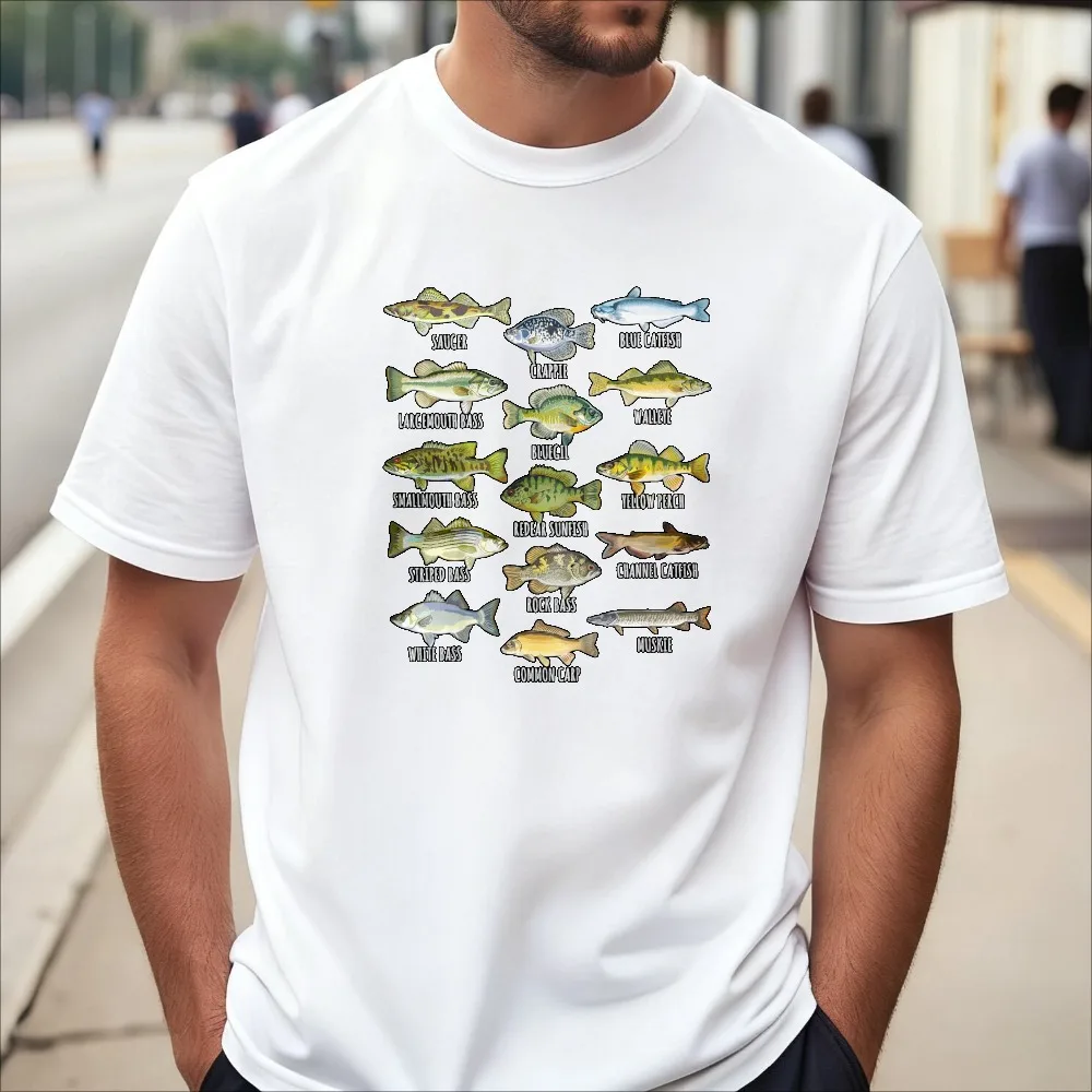 Fish Species Biology Types Graphic Printed Gift for Fishing T-Shirt Short Sleeve Casual Fashion Harajuku Man Women Breathe Tee