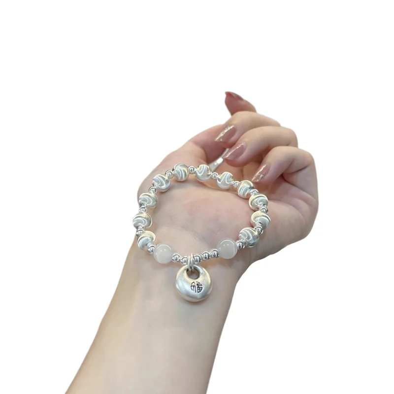 

Cat's eye silver beads, small fat fu, sterling silver bracelet, girls' light luxury niche exquisite bracelet.