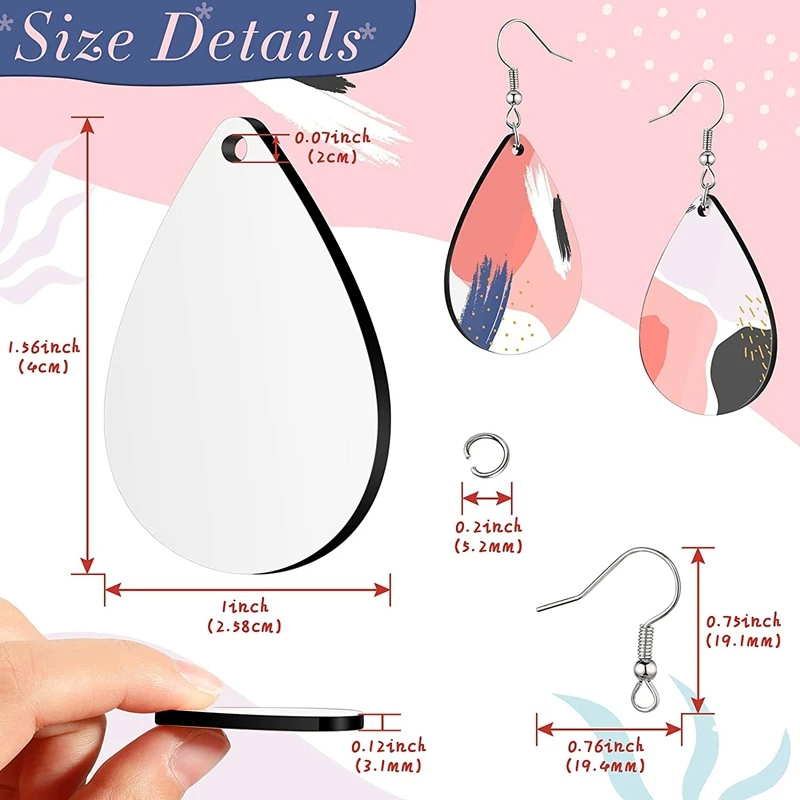 Unfinished Teardrop Earring Blank Heat Transfer Earring Wire Hook Earring Pendant Craft Supply For DIY Jewelry Making