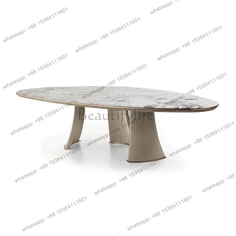YJ  Light luxury marble oval dining table restaurant dinner high-end solid wood stainless steel dining table and chairs
