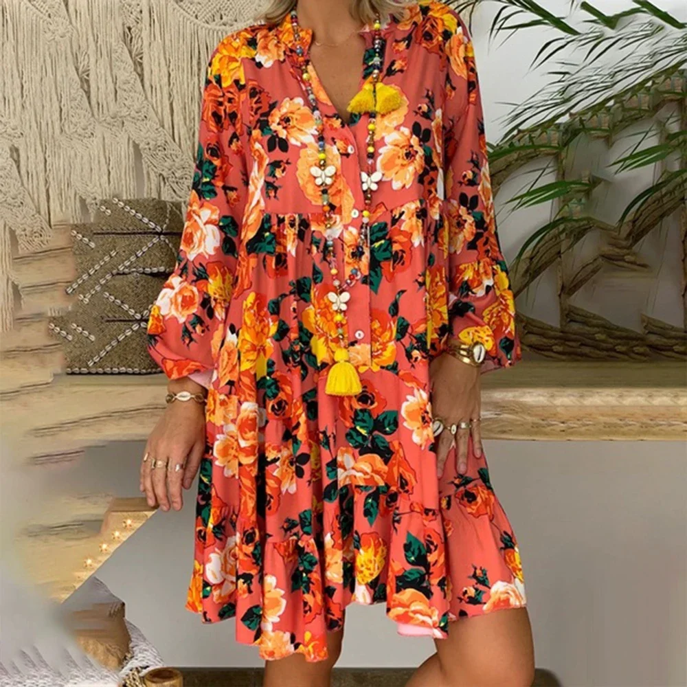 Sukienka oversize dla kobiet Odzież 2023, wiosna Plus Size Boho Beach Floral Mini sukienka Duży rozmiar Kobieca długa spódnica Vestid