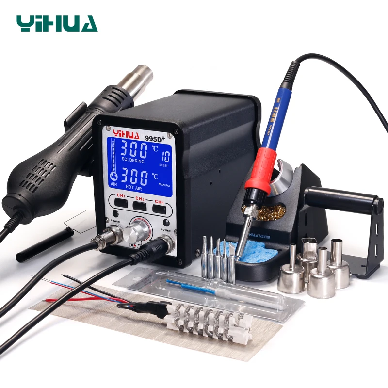 YIHUA 995D+SMD Soldering Station with Pluggable Hot Air Gun Soldering Iron BGA Rework Station Phone Repair Welding Station 3.5KG