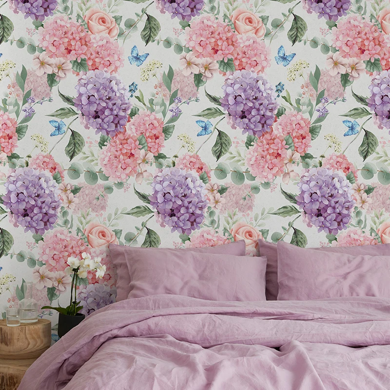 

Elegant Watercolor Floral Room Wallpaper Pink Flowers Chic Peel And Stick Home Decoration Waterproof PVC Wall Decoration