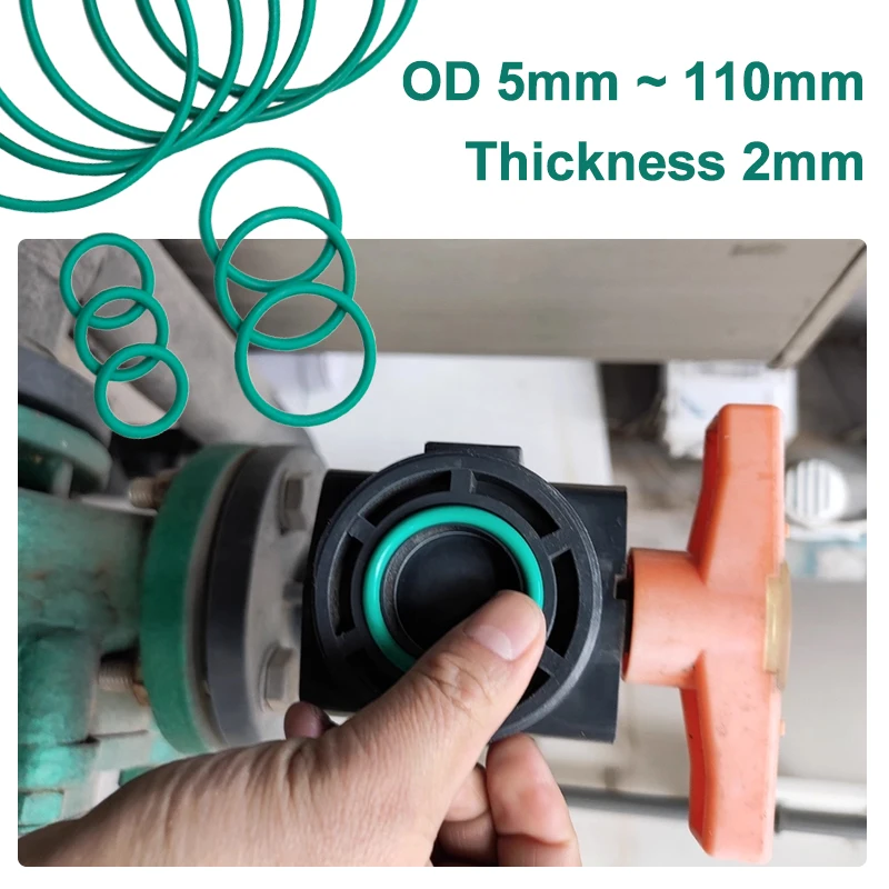 

10/50/100Pcs CS 2mm OD 5mm ~ 110mm FKM Green Fluororubber Rubber O Ring Oil Resistant Acid Alkali Resistant Sealing Gasket