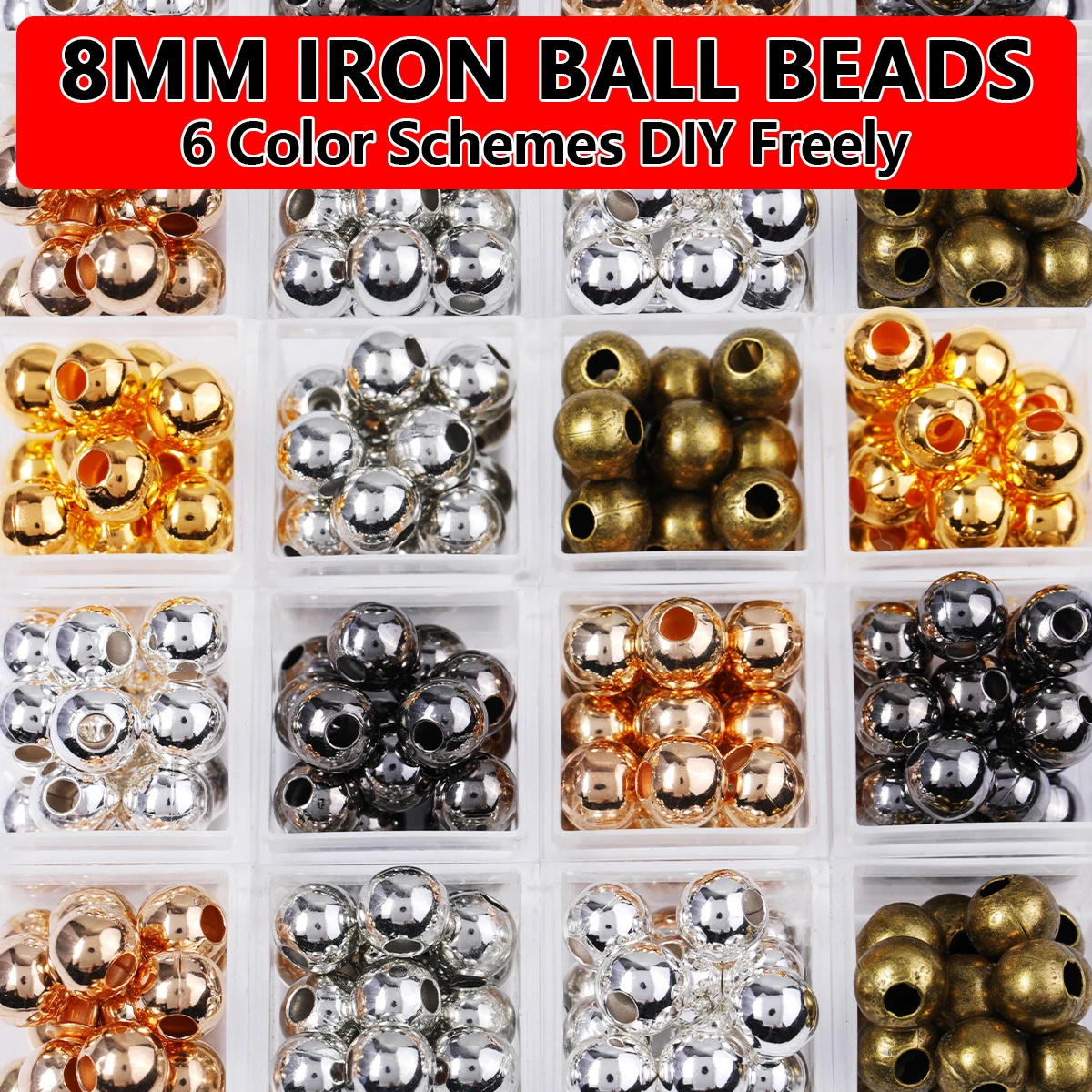 8 Colors 8mm 300Pcs Set Round Iron Beads Spacer Loose Beads for Jewelry Making Bracelet Necklace Keychain DIY Accessories