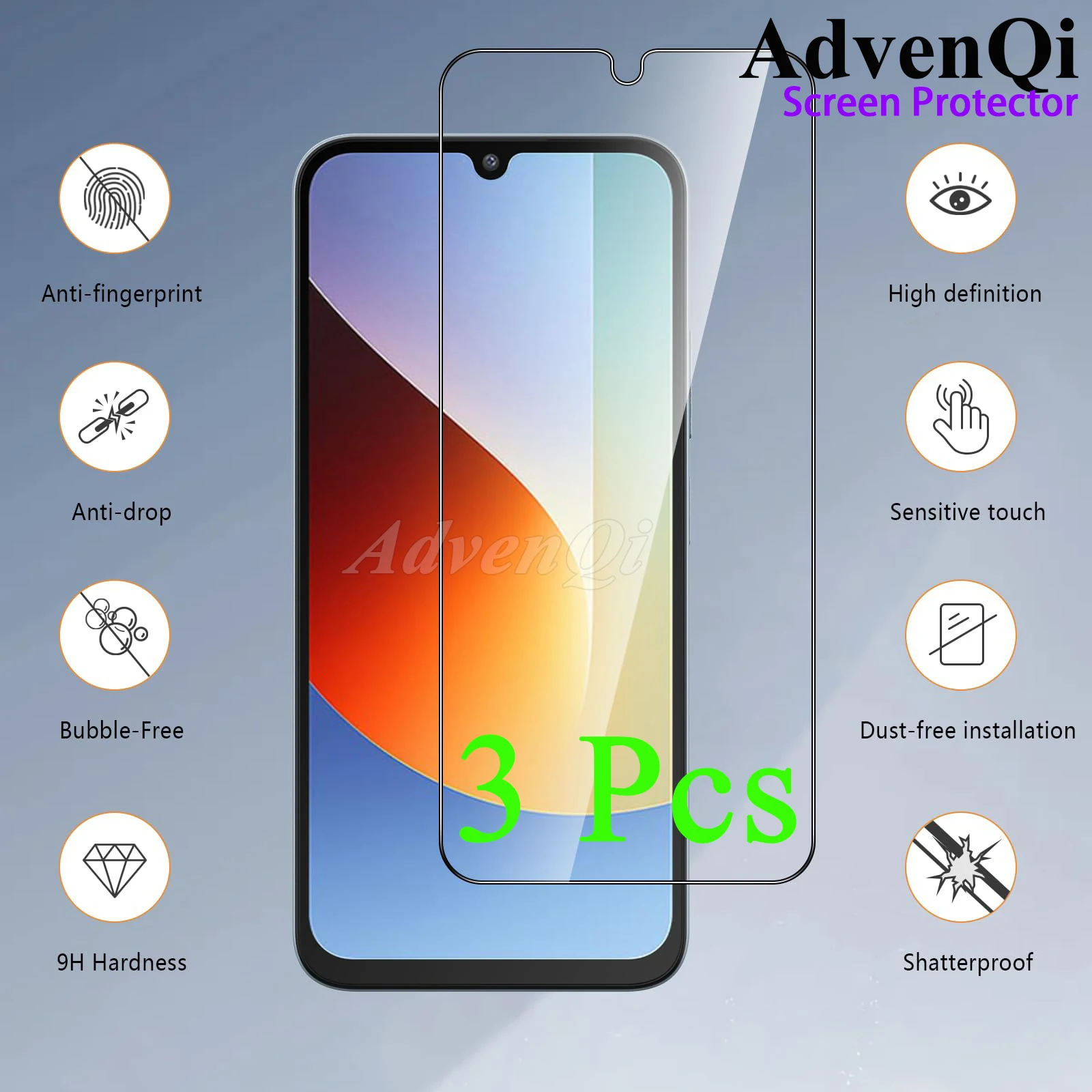 3 Stück für Redmi 15a A7 Pro 4G 5G Displayschutzfolie aus gehärtetem Glas, Kristall-HD-Mica, 9H, kratzfest