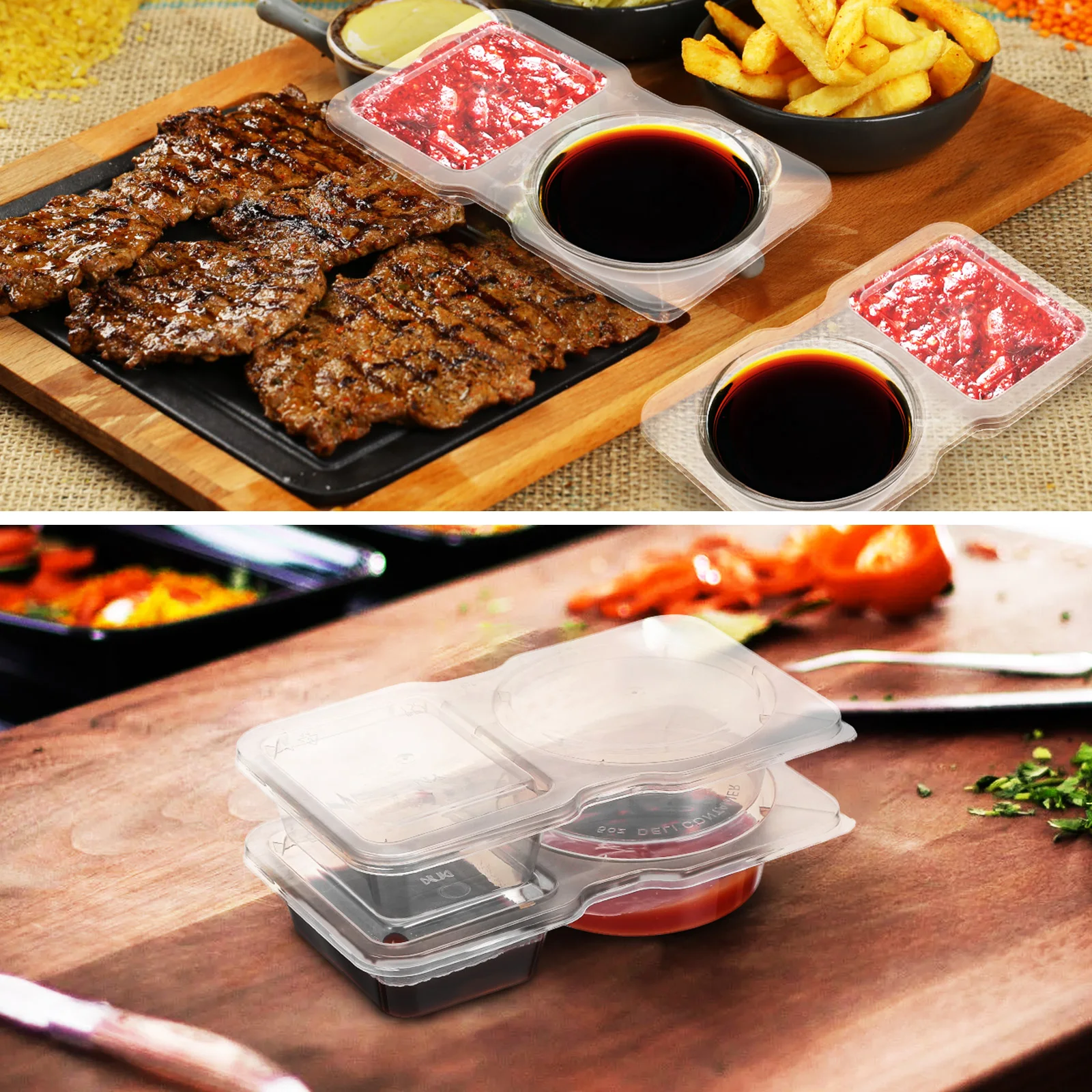 

Double Compartment Condiment Container Sauce Box Snack Containers with Lids Small
