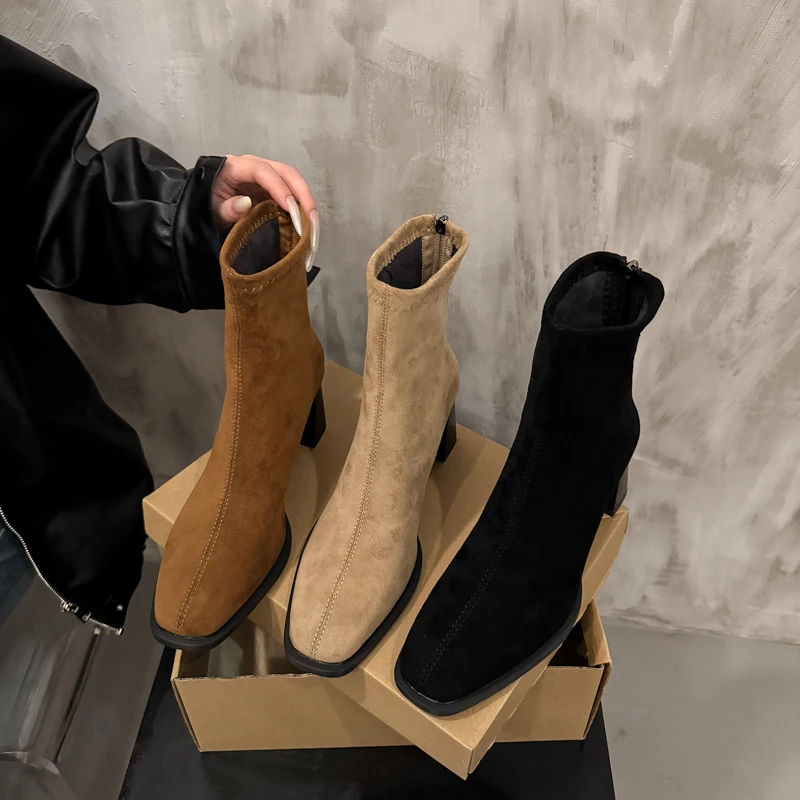 

Новые модные сексуальные замшевые повседневные рабочие ботинки, зимние удобные банкетные элегантные высокие женские ботинки на молнии