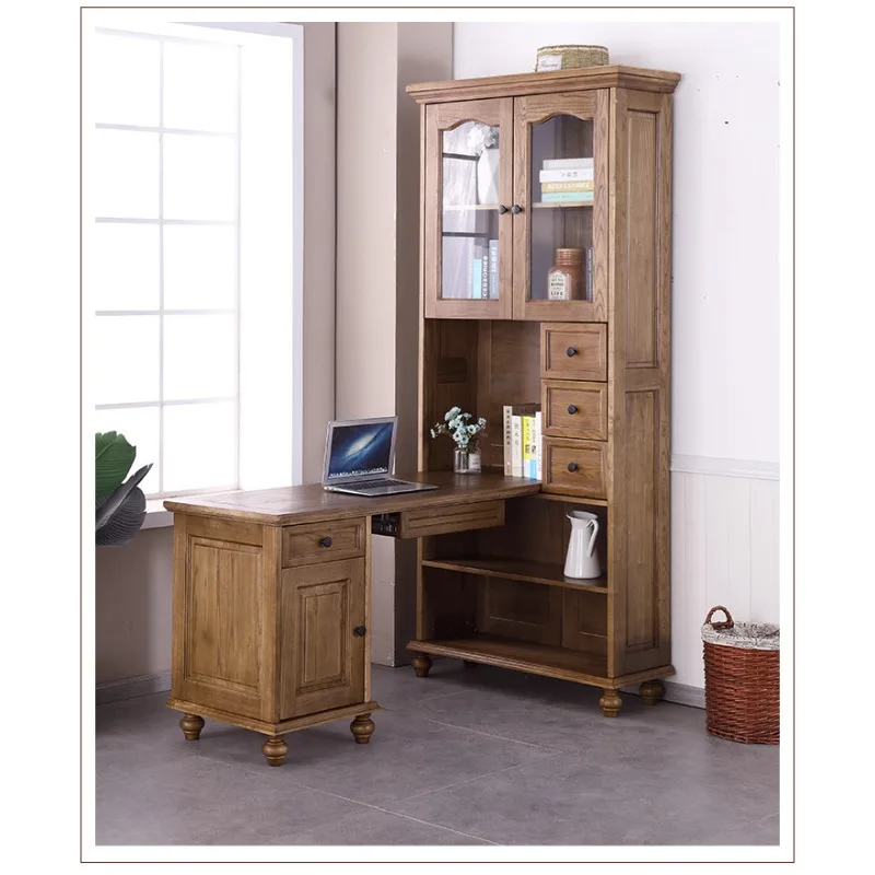 

Домашний американский угловой письменный стол-стеллаж из массива ясеня для спальни, компьютерный стол для учебы из цельного дерева