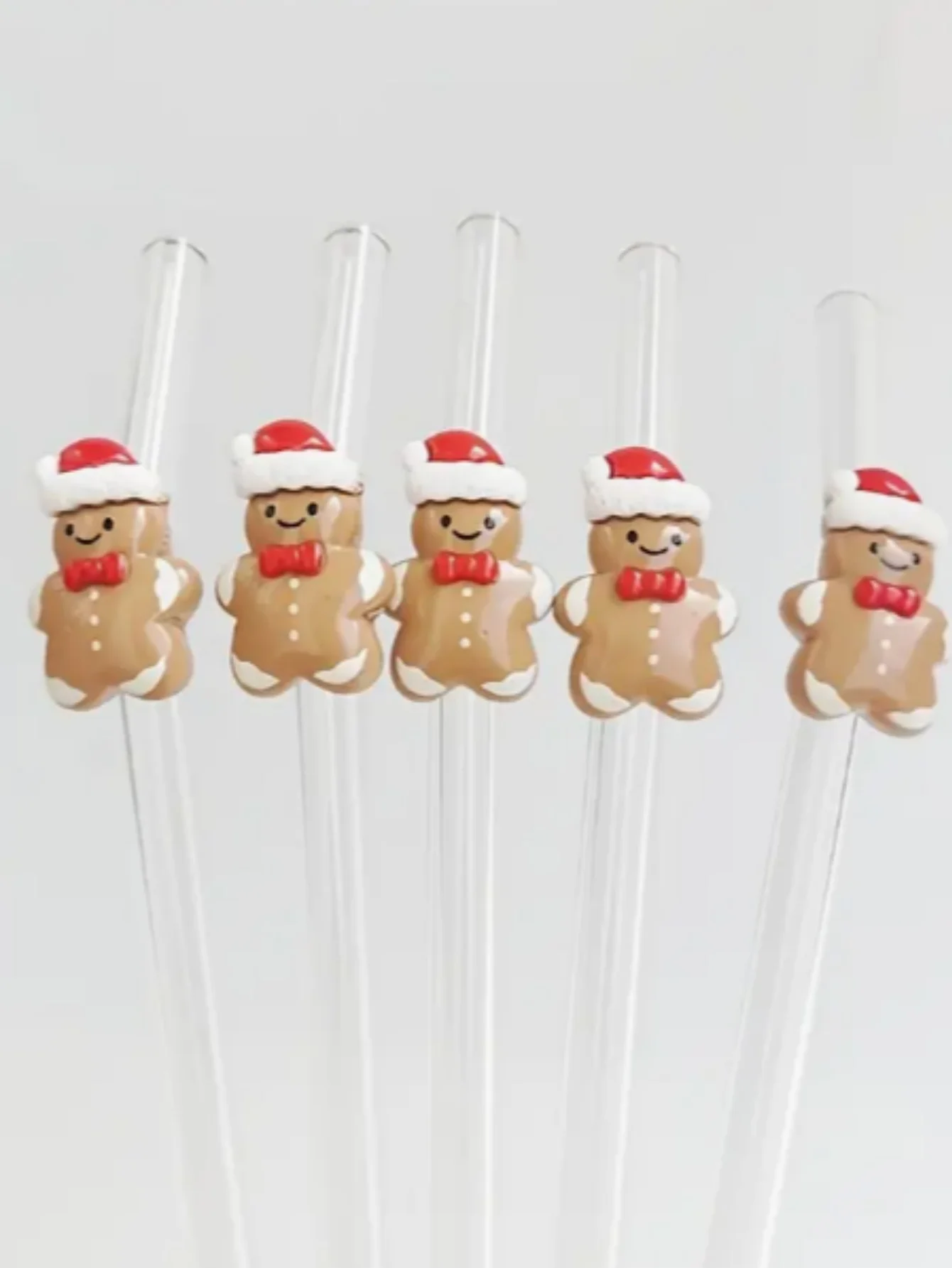 1/2/5PC Reusable Glass Straw with Cute Gingerbread Pattern, Elegant Holiday Party Drinkware, Perfect Gift for Women, Home,Office