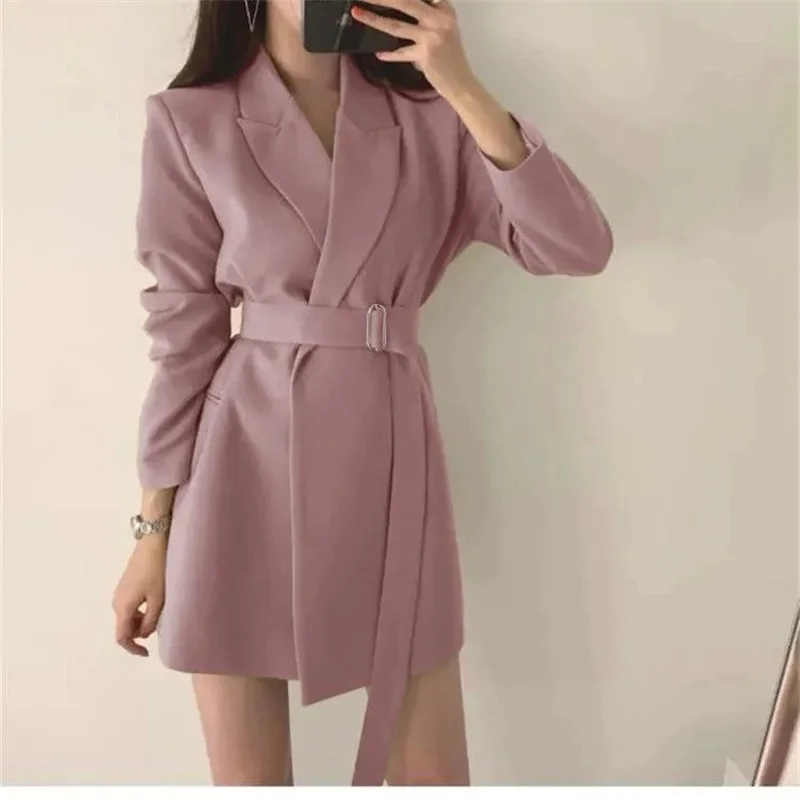 Abrigo de traje para mujer con cinturón elegante chaqueta informal moda coreana chaqueta de lujo primavera otoño Color sólido La