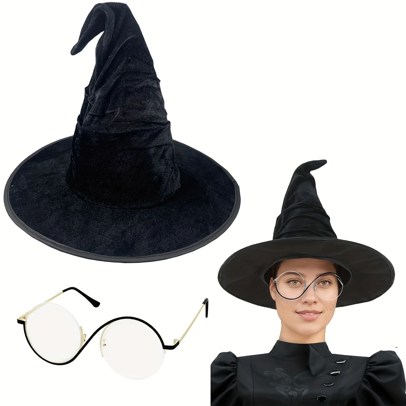 

2 pieces of Halloween witch role-playing costume accessories, including witch hat and glasses, suitable for Halloween carnival p