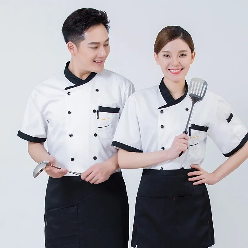 Chef Overalls Men's Short-Sleeved Thin Summer Kitchen Breathable Fashion Women's Dining Kitchen Restaurant Chef Uniform