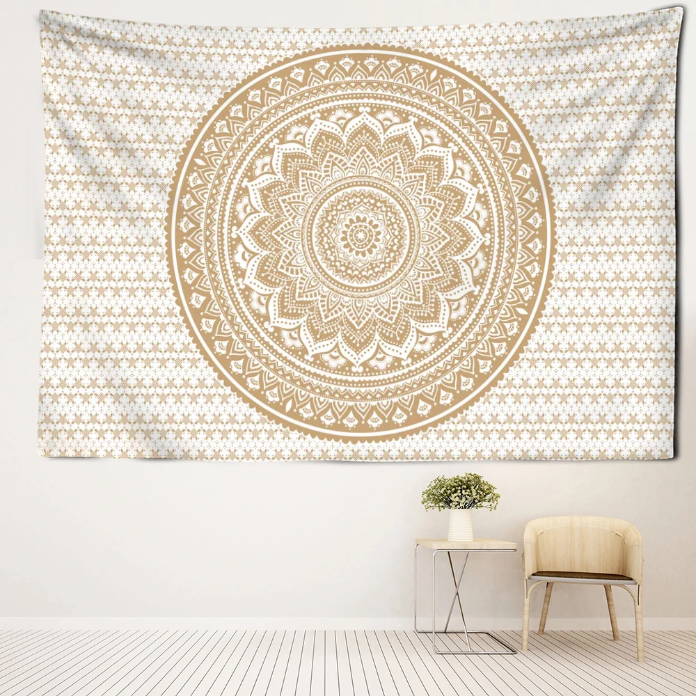 Light Yellow Mandala Tapestry Wall Hanging Abstract Art Flowers Psychedelic Wtchcraft Dormitory Living Room Home Decor