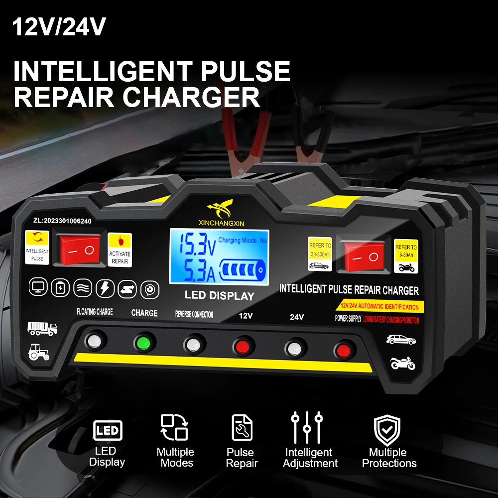 300AH Intelligente Puls Reparatur Batterie Ladegerät 220W EU Stecker Für Nass Trocken Blei Säure Vollautomatische Auto Batterie Ladegerät LCD display