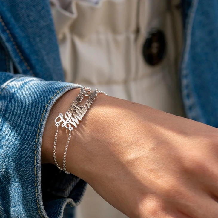 

Customized Double Layer Name Bracelet Personalized Stainless Steel Charm Couple Bracelet Women Jewelry Birthday Party Gift