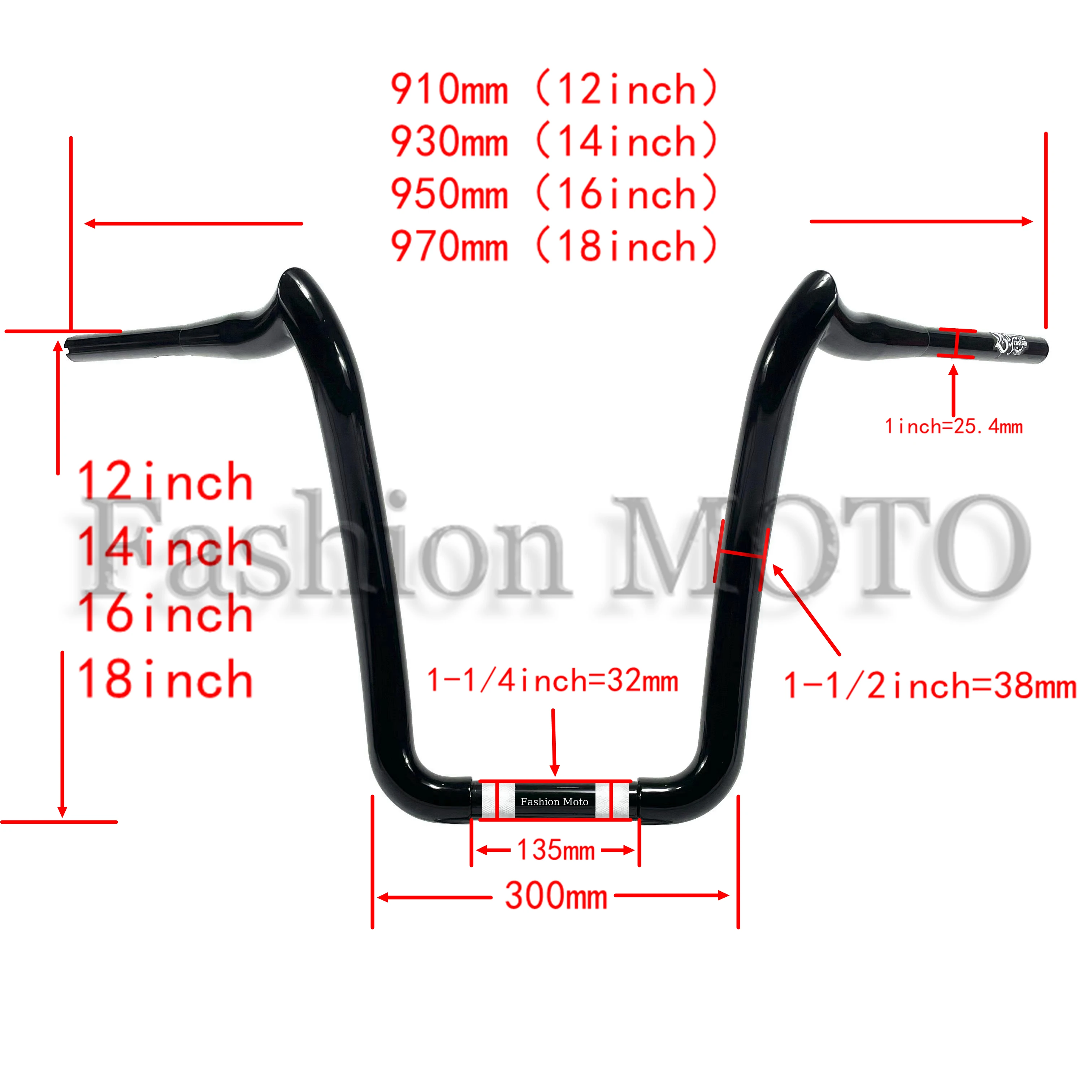 Motorrad 1-1/2 Zoll 38 mm Ziegenhorn Ape Lenker bis 1-1/4 Zoll Bar für Harley Road Glide 2014–2024 Motorrad Custom Bars