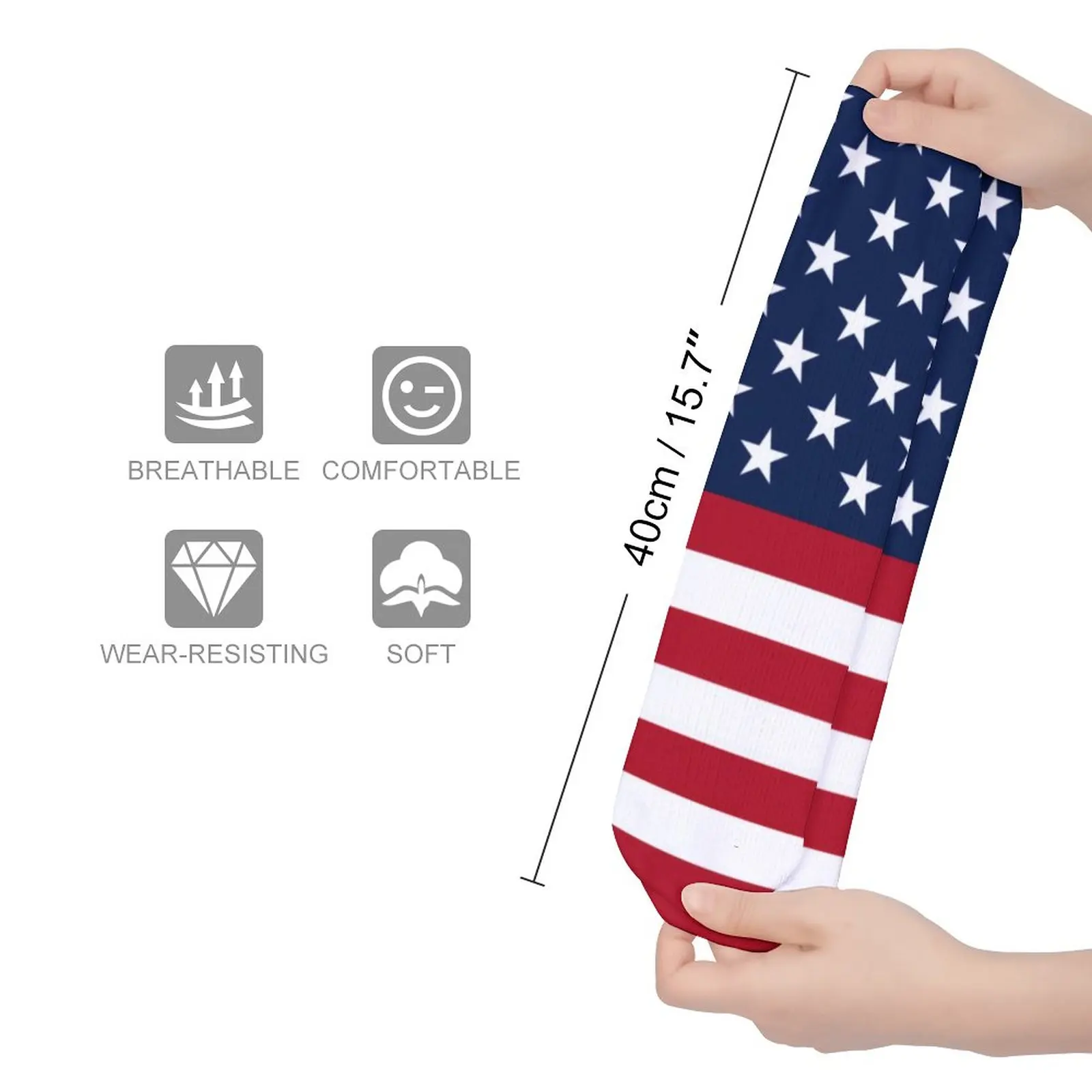 Red And White Striped Stockings Stars Spangled USA Flag Graphic Gothic Socks Autumn Non Slip Socks Women Outdoor Medium Socks