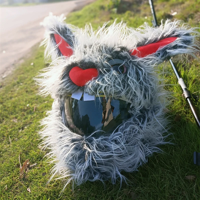 Helmet Protection Headgear Cover Cartoon Fluffy Plush Set For Motorcycle Full-Face Case For Outdoor Fun Personalized Helmets