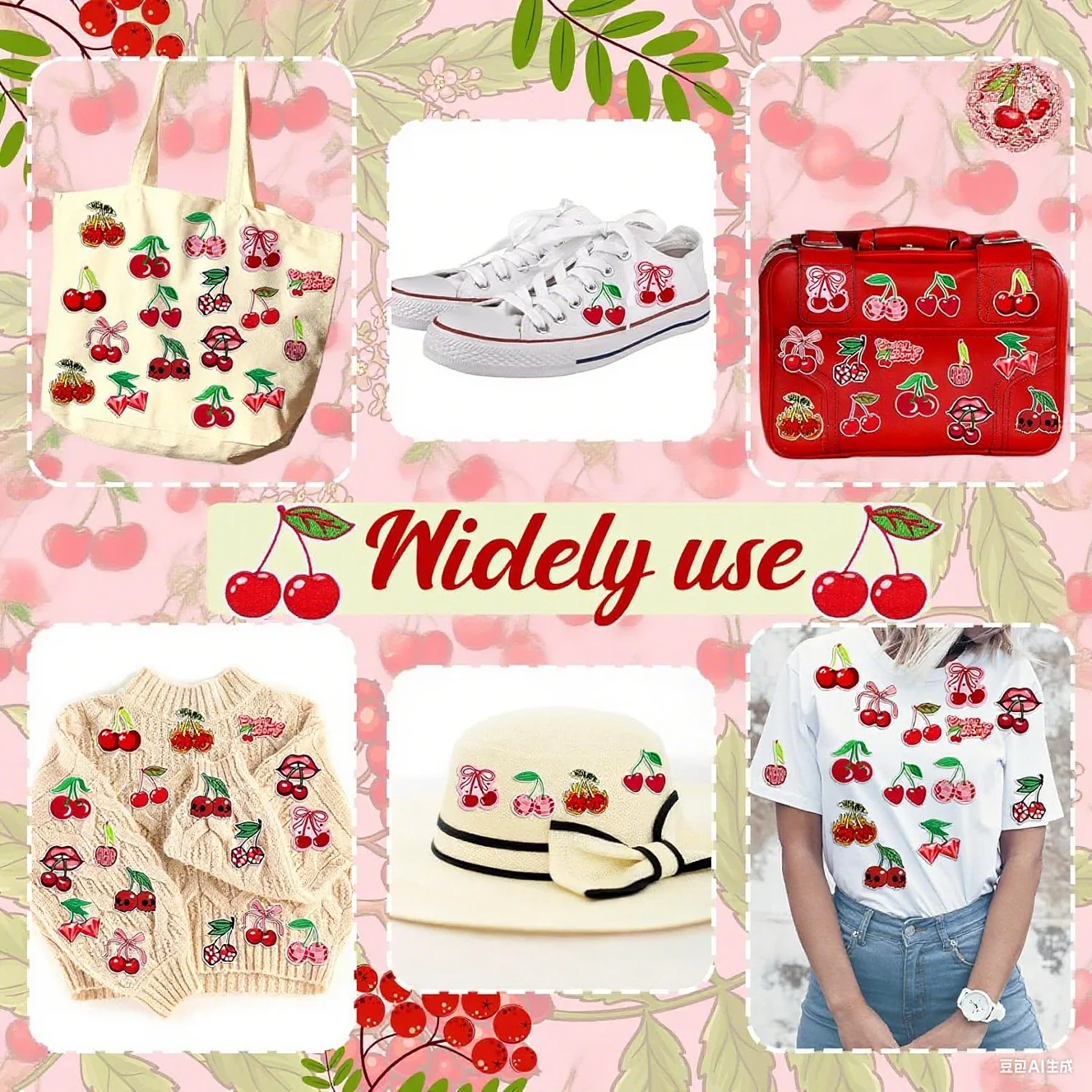 12 قطعة حديد الكرز على بقع 10 نمط الكرز يزين الخياطة بقع الكرز للملابس السترات أكياس قبعة الخياطة #3